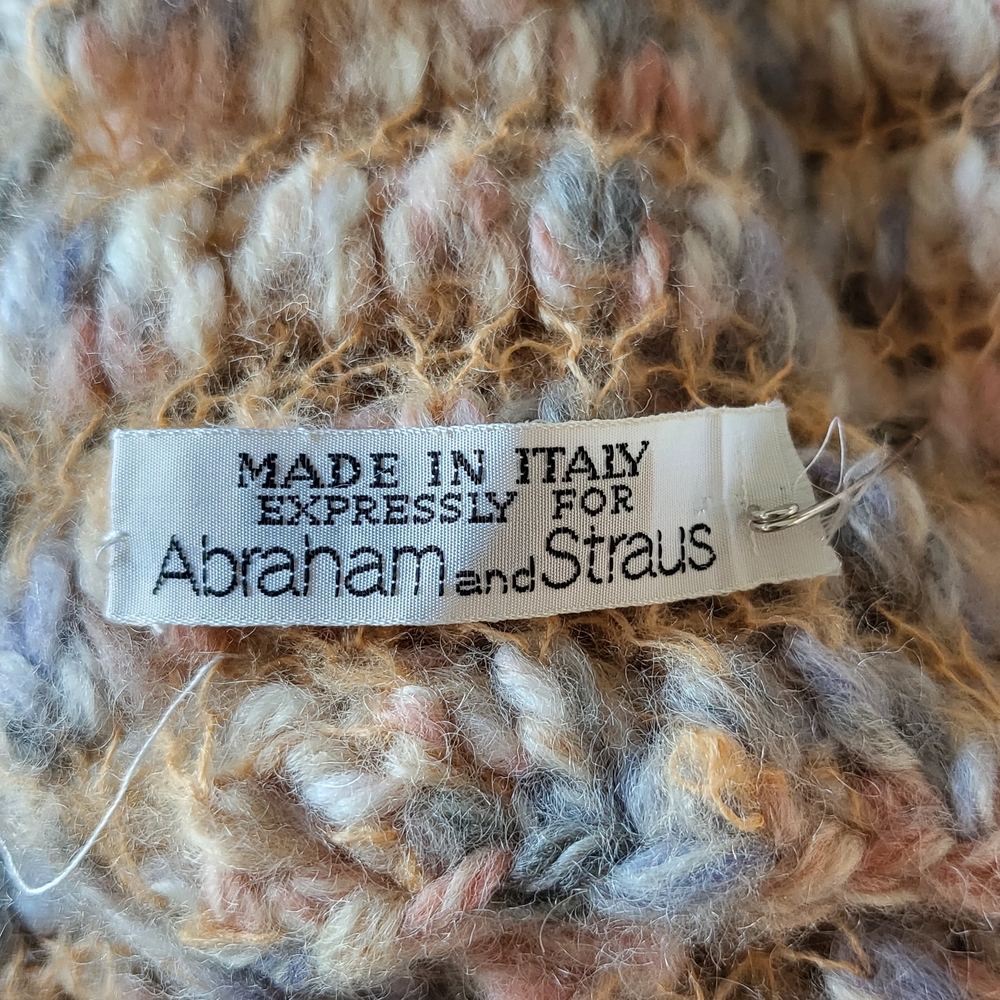 Vintage Italian Made Wool Scarf For Abraham and Strauss Peach Gray Pink White - Picture 2 of 6